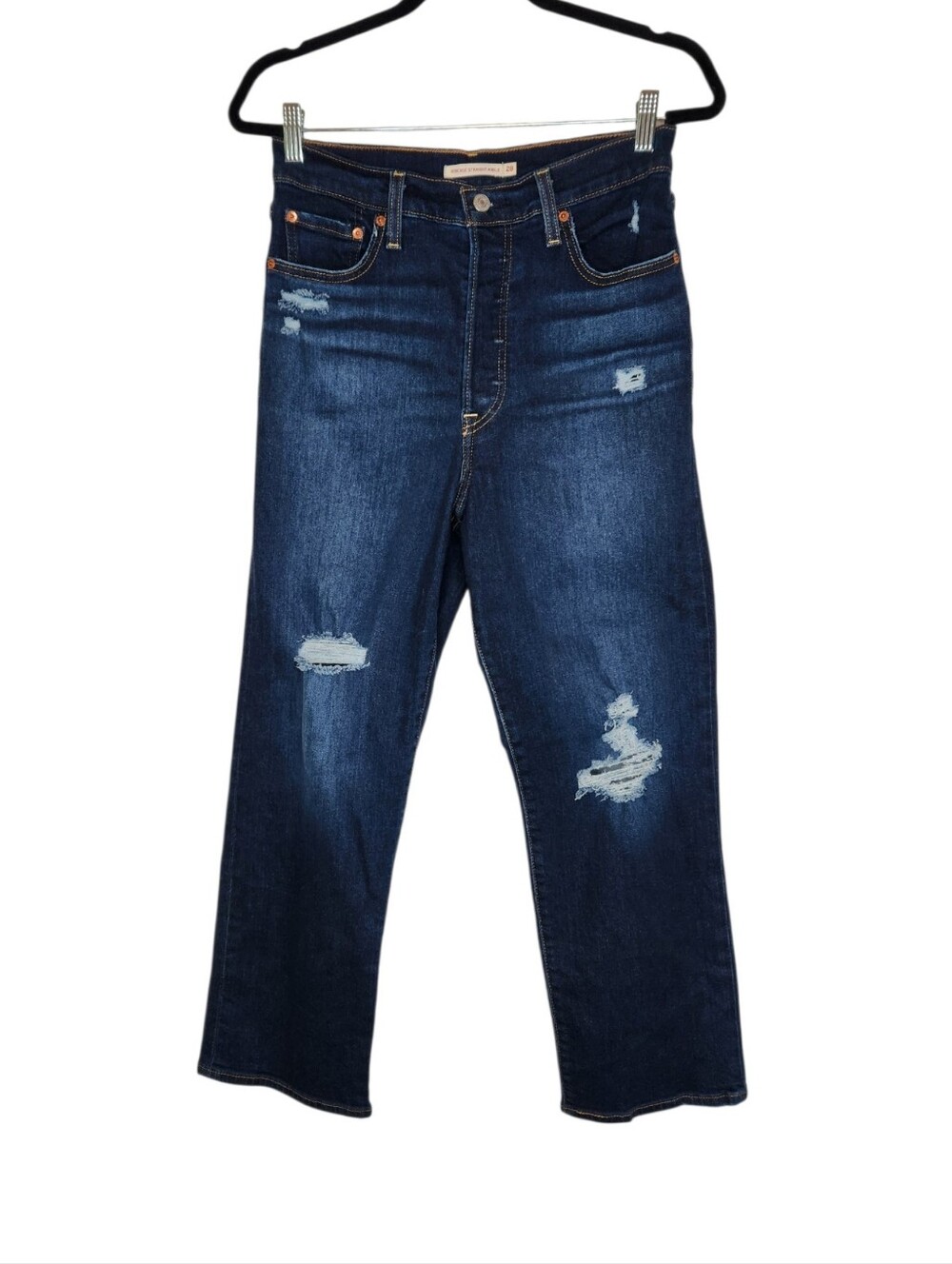 Levi's Ribcage Straight Button Fly Ankle Jeans Distressed Size 28